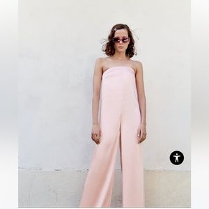 NWT ZARA STRAPLESS SATIN EFFECT JUMPSUIT IN LARGE